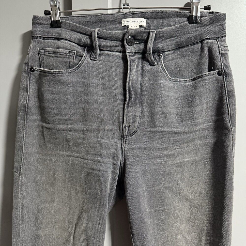 Good American Good Waist Crop Raw Hem Denim Skinny Jeans Black 8/29 GWCRH419T - Picture 2 of 9